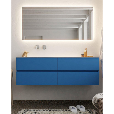 Mondiaz VICA ensemble de meuble de salle de bain - 150cm - meuble sous-vasque jeans - 4 tiroirs - lavabo moon gauche - sans trou de robinet version XL 60cm de haut