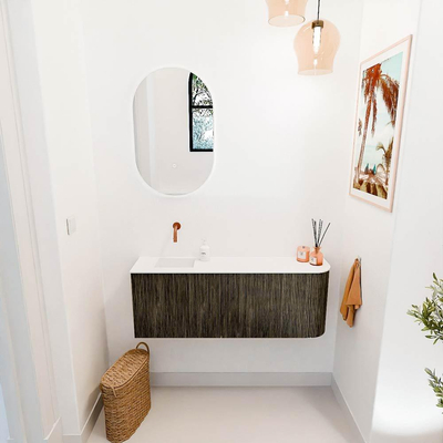 Mondiaz JOYA 111.6cm toiletmeubel - ronding rechts kleur Shadow - Wastafel FAYE positie Links Zonder kraangat kleur Talc.