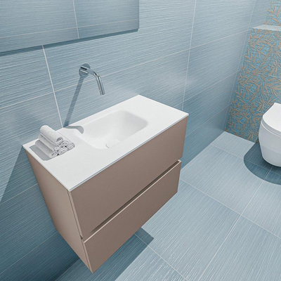 MONDIAZ ADA Meuble de toilette - 60x30x50cm - 0 trous de robinet - 2 tiroirs - smoke mat - lavabo au centre - Solid surface - Blanc
