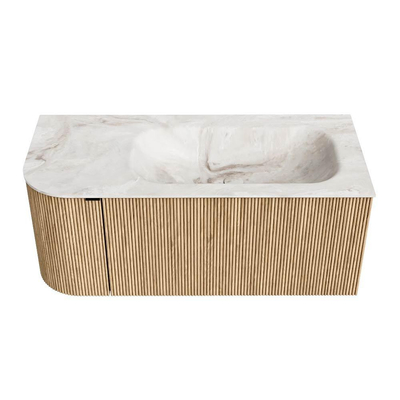 MONDIAZ KURVE-DLUX 105cm badmeubel met module 25 L kleur Oak met 1 lade en 1 deur. Wastafel BIG SMALL rechts zonder kraangat kleur Frappe.