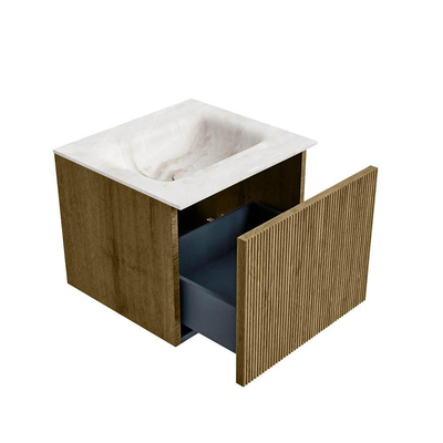 Mondiaz KURVE-DLUX Badkamermeubelset - 50x46x40cm - 1 lade - wastafel solid surface - midden - 1 kraangat - Dusk