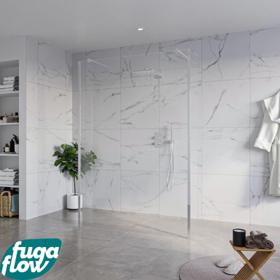 FugaFlow Eccelente Vetro Vrijstaande inloopdouche badkamer - 140x200cm - Helder - antikalk - 8mm veiligheidsglas - 2 zijwanden 40cm - met wandarmen en hoekprofielen - Chroom -