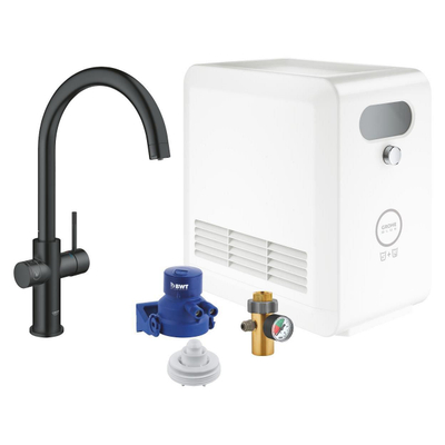 Grohe Blue Professional Mitigeur de cuisine - bec en C - monotrou - fonction de filtration - eau plate, légèrement pétillante ou gazeuse - noir velours