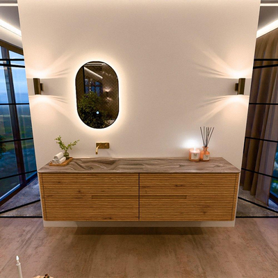 Mondiaz CIRO-DLUX ensemble de meubles de salle de bains - 190x45x50cm - plan-vasque solid surface Sombra - 1 lavabo à gauche - sans trous de robinetterie - 4 tiroirs - chêne