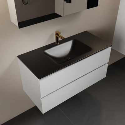 Mondiaz Aivy badmeubelset - 100x45x50cm - 1 kraangat - 1 wasbak urban Solid surface - Midden - 2 lades - Met spiegelkast - MDF Talc