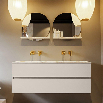 MONDIAZ VICA-DLUX Ensemble meuble de salle de bains - 130cm - meuble bas linen - 2 tiroirs - vasque encastrée cloud double - sans trous de robinet - version haute 60cm - frape