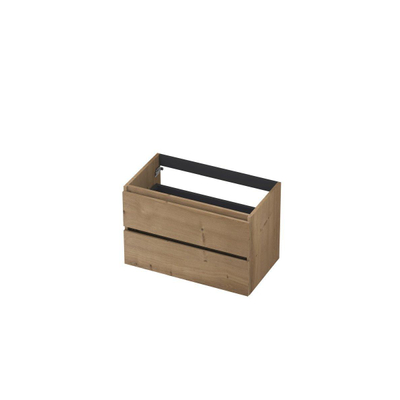 Ink fineer meuble sous lavabo 80x52x45cm 2 tiroirs sans poignée cadre tournant en bois décor bois gris cendré