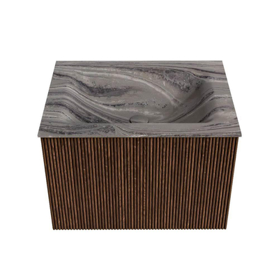 MONDIAZ KURVE-DLUX Meuble de salle de bains 60cm couleur Walnut avec 1 tiroir et 0 porte. Lavabo CLOUD Central 1 trou de robinet Sombra.