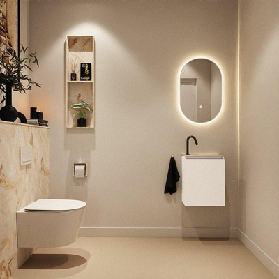 MONDIAZ TURE-DLUX Meuble de toilettes 40 cm Talc. EDEN lavabo Frappe position droite. Avec 1 trou de robinet.