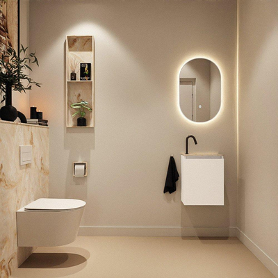 MONDIAZ TURE-DLUX Meuble toilette - 40cm - Talc - EDEN - vasque Frappe - position droite - 1 trou de robinet