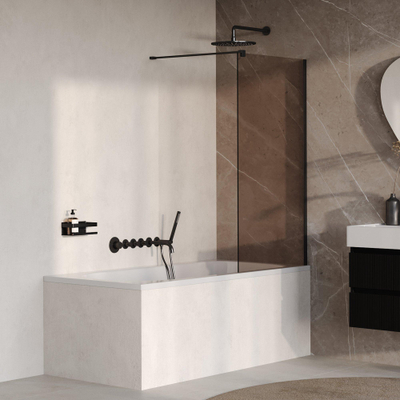 BRAUER Oblivion Paroi de baignoire - 80x140 - verre bronze - incl. revêtement en verre - noir mat