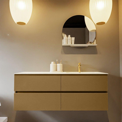 Mondiaz VICA-DLUX ensemble de meuble de salle de bain - 130cm - meuble sous-vasque oro - 4 tiroirs - lavabo encastré cloud droite - 1 trou de robinet - version haute de 60cm - opalo