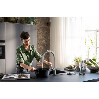 Hansgrohe Aqittura M91 SodaSystem 210, uittrekbare uitloop 1jetsBox, starter set RVS-look