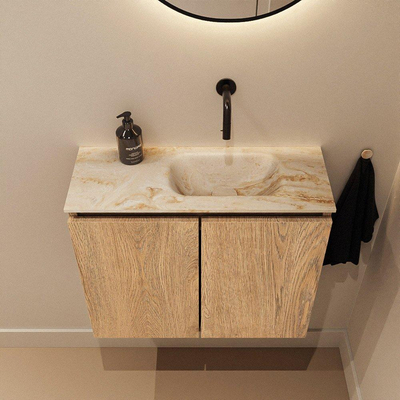 MONDIAZ TURE-DLUX Meuble WC 60cm Washed Oak. EDEN vasque Frappe position droite. Sans trou de robinet.