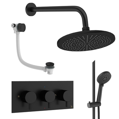 Crosswater MPRO inbouw regendoucheset – Ø30 cm hoofddouche – ronde handdouche – 3 hendels – badafvoer – zwart mat