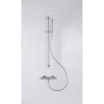 FugaFlow Eccelente Sobrado Ensemble de douche barre curseur avec douchette stick, flexible lisse et robinet de douche Inox brossé PVD
