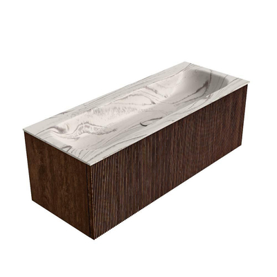 MONDIAZ KURVE-DLUX 120cm badmeubel kleur Walnut met 1 lade en 0 deuren. Wastafel BIG LARGE Midden 2 kraangaten Nata.