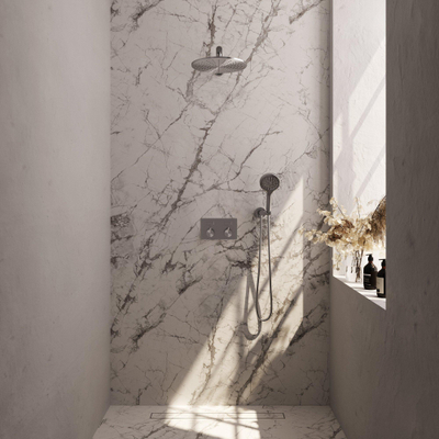 BRAUER Brushed Edition Douche de pluie thermostatique encastrée - boutons-poussoirs - SET 56 - pomme de douche 30cm - bras mural droit - douchette 3 jets - flexible de douche - coude d'alimentation mural - inox brossé PVD