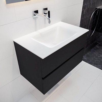 ENSEMBLE DE MEUBLE MONDIAZ VICA - 80cm - 2 tiroirs - lavabo Cloud central - 0 trous de robinet - solid surface urban