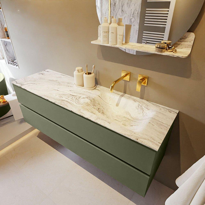 Mondiaz VICA-DLUX ensemble de meuble de salle de bain - 150cm - meuble sous-vasque armée - 2 tiroirs - lavabo encastré nuage droite - sans trous de robinet - version haute de 60cm - glace