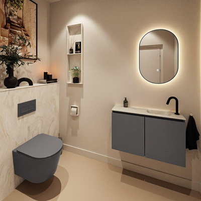 MONDIAZ TURE-DLUX Meuble WC 80 cm Dark Grey. Lavabo EDEN Ostra position droite. Avec 1 trou de robinet.