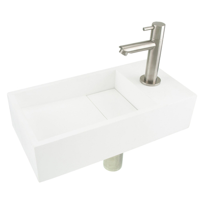 Differnz Solid fonteinset - 36x18.5x9cm - Rechthoek - 1 kraangat - Chroom - Solid Surface Wit met kraan SHOWROOMMODEL