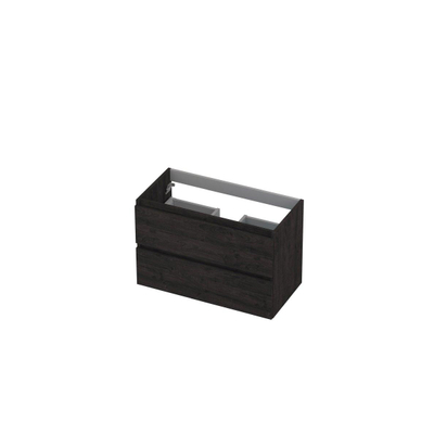 INK Wastafelonderkast - 80x40x52cm - 2 lades - greeploos - met houten keerlijst - MFC - Houtskool eiken