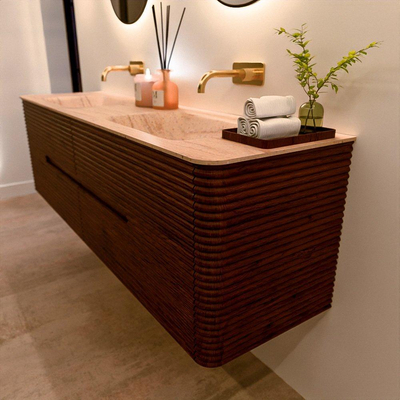Mondiaz CIRO-DLUX Badkamermeubelset - 170x45x50cm - Solid surface wastafel Saba - 2 wasbak Dubbel - zonder kraangaten - 4 lades - Ruby