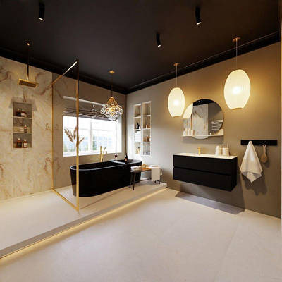 MONDIAZ VICA-DLUX Ensemble meuble de salle de bains - 100cm - meuble bas urban - 2 tiroirs - lavabo encastré cloud gauche - 1 trou de robinet - version haute 60cm - frape