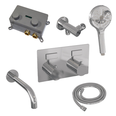 Brauer Chrome Edition mitigeur thermostatique bain encastré boutons poussoirs set 04 bec 3 positions douchette flexible douche raccord mural coude chrome