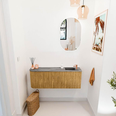 Mondiaz JOYA-DLUX 111.6cm meuble de salle de bains - arrondi gauche couleur Oak - Vasque FAYE position Droite 1 trou de robinet couleur Sombra.