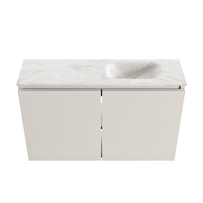 MONDIAZ TURE-DLUX Meuble de toilette 80cm Linen. EDEN lavabo Ostra position droite. Sans trou de robinet.
