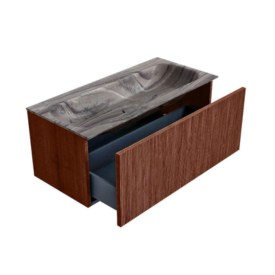 MONDIAZ KURVE-DLUX Meuble de salle de bains 100 cm couleur Ruby avec 1 tiroir et 0 porte. Vasque BIG MEDIUM Centre sans trou de robinet Sombra.