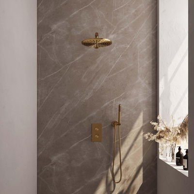 BRAUER Gold Edition inbouw regendoucheset – Ø30 cm hoofddouche – 40 cm rechte wandarm – met omstel – vaste douchehouder
