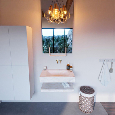 MONDIAZ ALAN - DLUX Ensemble meuble de salle de bains - 70cm - tablette - Ostra - lavabo suspendu - vasque centrale - 0 trous de robinet - Ostra