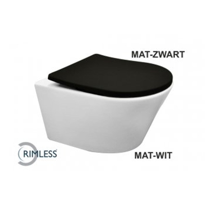 Wiesbaden Vesta wandcloset rimless mat wit met Shade slim toiletzitting softclose en quick release mat zwart