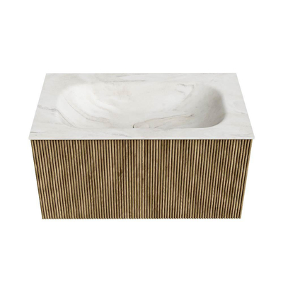 Mondiaz KURVE-DLUX Ensemble meuble de salle de bains - 80x46x40cm - 1 tiroir - vasque solid surface - central - 1 trou de robinet - Dusk
