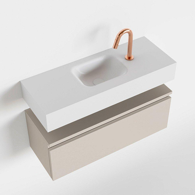 MONDIAZ ANDOR Toiletmeubel - 80x30x30cm - 1 kraangat - 1 lades - linen mat - wasbak midden - Solid surface - Wit