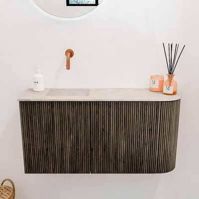 Mondiaz JOYA-DLUX 81.6cm toiletmeubel - ronding rechts kleur Shadow - Wastafel FAYE positie Links Zonder kraangat kleur Ostra.