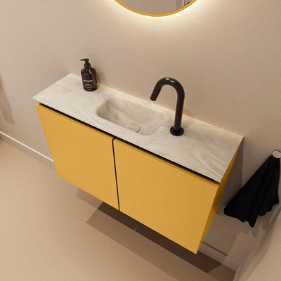 MONDIAZ TURE-DLUX Meuble toilette - 80cm - Ocher - EDEN - vasque Ostra - position centrale - 1 trou de robinet