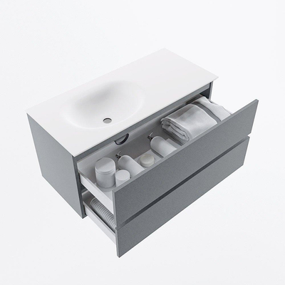 Mondiaz VICA ensemble de meuble de salle de bain - 100cm - meuble sous-vasque plata - 2 tiroirs - lavabo moon gauche - sans trous de robinet - version haute de 60cm - talc