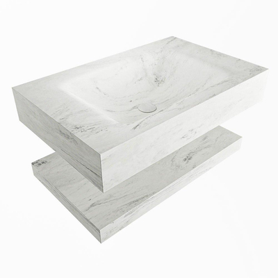 Mondiaz ALAN-DLUX Ensemble de meuble - 70cm - meuble Opalo mat - 0 tiroirs - Lavabo Cloud Opalo suspendu - vasque Centre - 1 trou de robinet