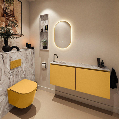 MONDIAZ TURE-DLUX 120cm toiletmeubel Ocher. EDEN wastafel Glace positie links. Met 1 kraangat.