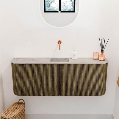 Mondiaz JOYA-DLUX Meuble de salle de bains 113.2cm - arrondis gauche et droite couleur Dusk - Vasque FAYE position Milieu Sans trou de robinet couleur Glace