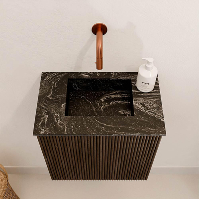 Mondiaz JOYA-DLUX 40cm toiletmeubel - kleur Walnut - Wastafel FAYE positie Midden Zonder kraangat kleur Lava.
