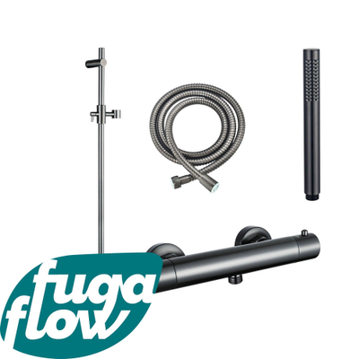 FugaFlow Eccelente Sobrado Badkamer douchekraan met glijstangset met staafhanddouche, metalen doucheslang Gunmetal PVD (antraciet)