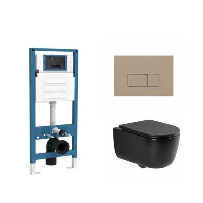 QeramiQ Dely Swirl Ensemble WC - réservoir encastré Qeramiq Flush - abattant slim - plaque de commande taupe en plastique - boutons rectangulaires - noir mat