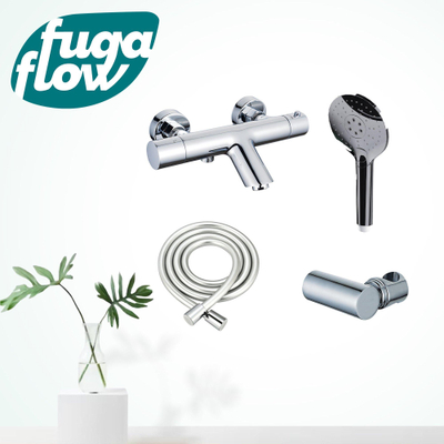 FugaFlow Eccelente Sobrado Robinet de baignoire thermostatique avec douchette ronde, support et flexible lisse Chrome