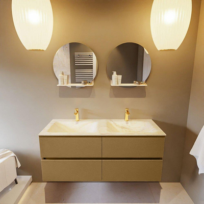 Mondiaz VICA-DLUX ensemble de meuble de salle de bain - 120cm - meuble sous-vasque oro - 4 tiroirs - lavabo encastré cloud double - 2 trous de robinet - miroir modèle spot - version XL 60cm de haut - ostra