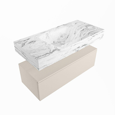 Mondiaz ALAN-DLUX Ensemble de meuble - 100cm - meuble Linen mat - 1 tiroir - Lavabo Cloud Glace suspendu - vasque Centre - 0 trous de robinet